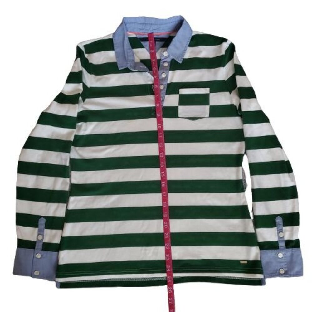 Tommy Hilfiger Women's Collared Striped Pocket Long Sleeve Polo Shirt Medium - Picture 12 of 12